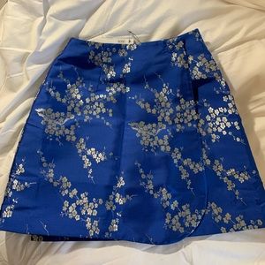 ASOS blue floral silk high waisted skirt
